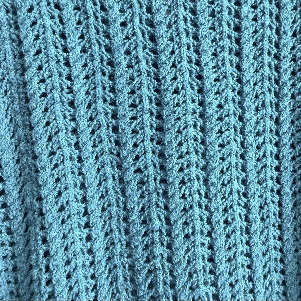 J. Jill Teal Blue Open Knit Pointelle Pullover Sweater Size Medium - Picture 2 of 6